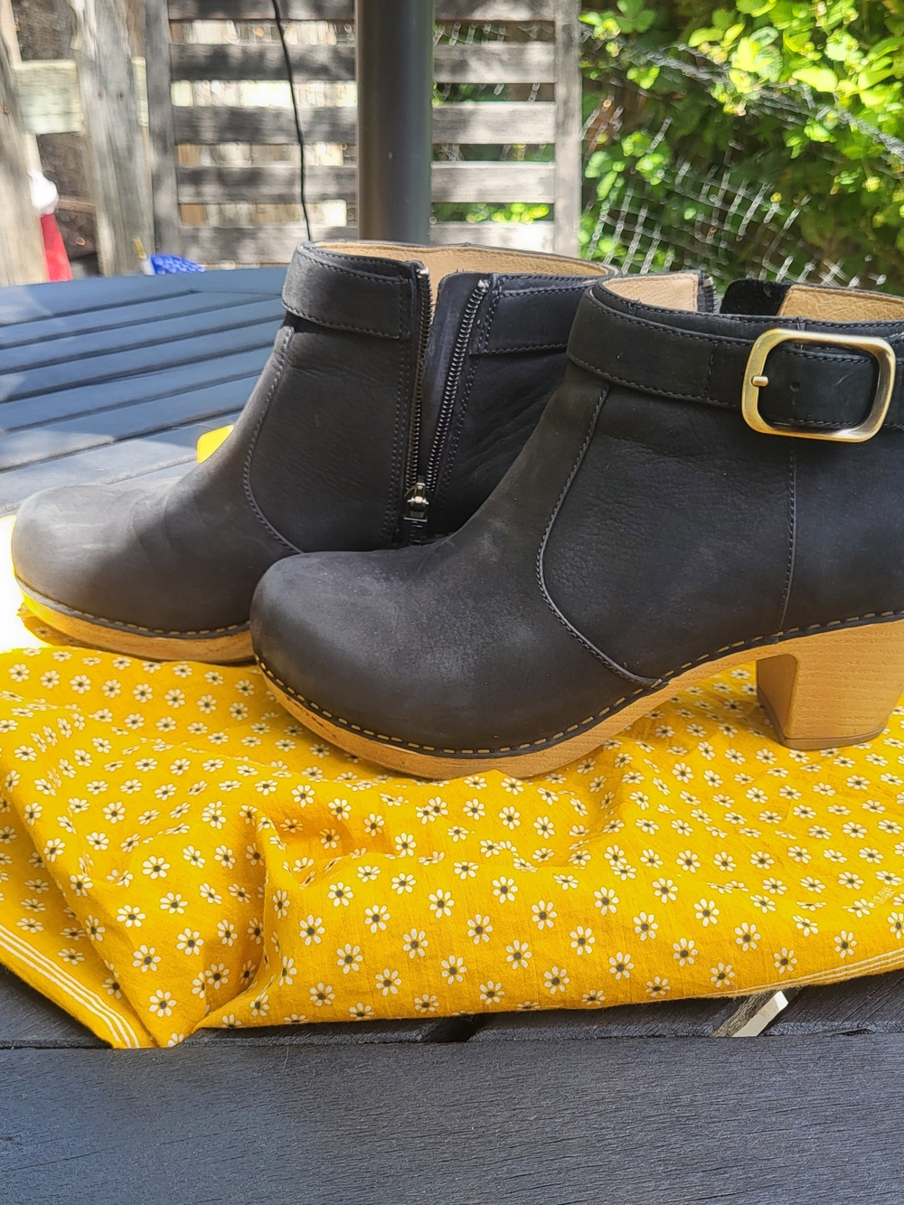 Women’s Dansko Black Nubuck Ankle Clog Booties with Buckle